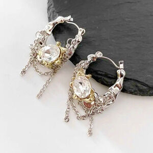 CZ Earrings Brutalist 2 Two Tone Crumpled Mixed Metals Silver Gold JA08